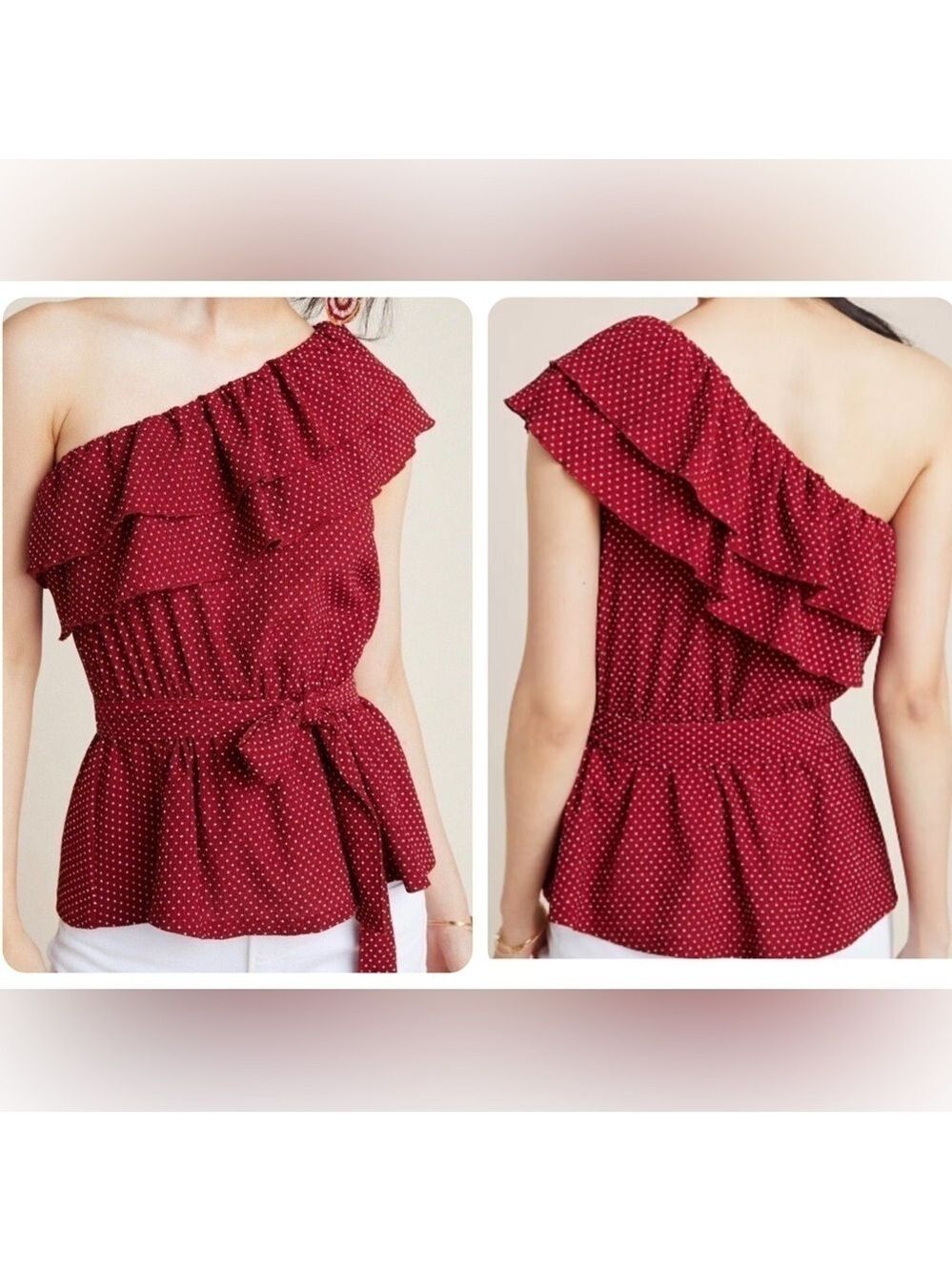 Anthropologie Maeve Rita Ruffled One-Shoulder Top Asymmetrical Blouse Sz Medium